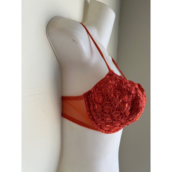 Victorias Secret Orange Lace Bra 36C With Bow Accent - Picture 3 of 8